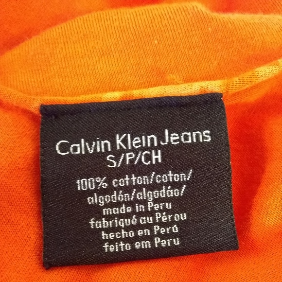 Calvin Klein Womens T-Shirt V-Neck Raw Edge Orange Top Size Small - Picture 5 of 6